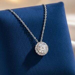 Moissanite 1 CT Halo Pendant Necklace